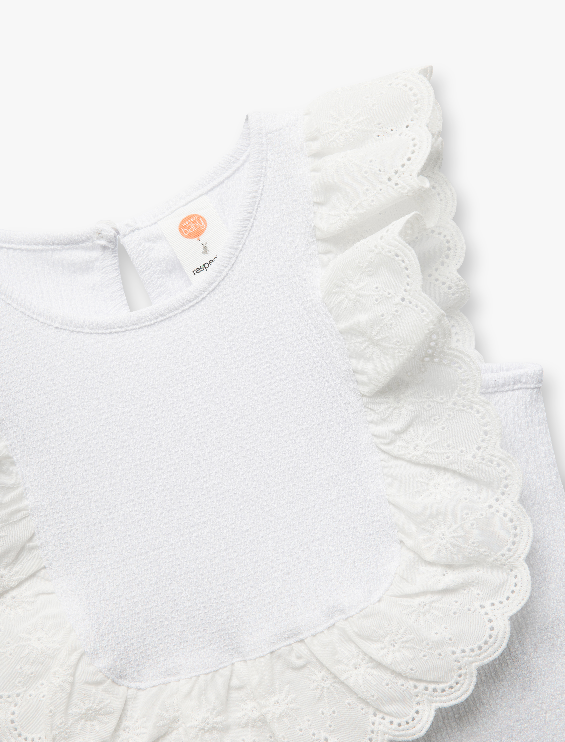  Kız Bebek Fırfır Detaylı Yuvarlak Yaka Arkası Düğmeli Atlet