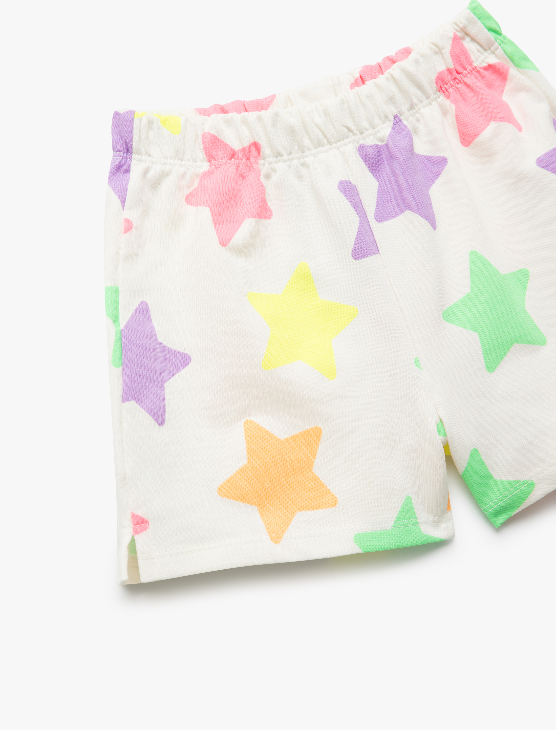  Kız Bebek Beli Lastikli Pamuklu Cep Detaylı Yıldız Desenli Şort