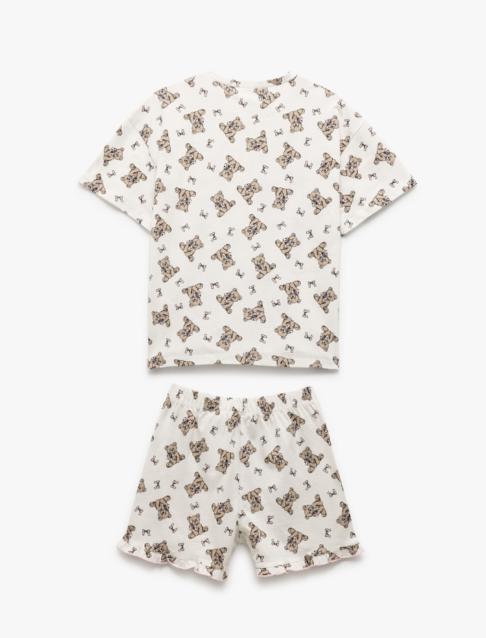 Kız Çocuk Ayıcık Baskılı Pamuklu Pijama Takımı