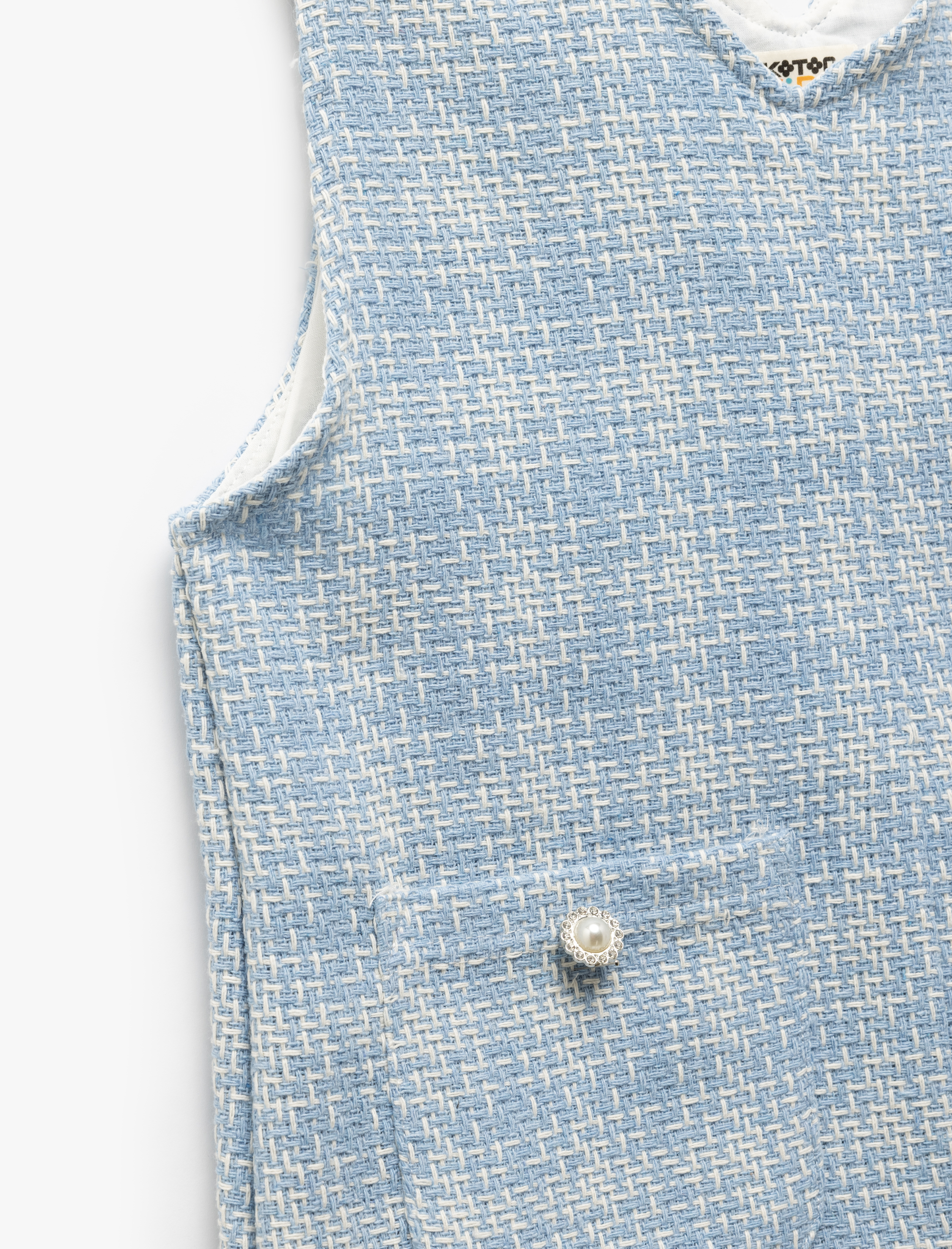 Kız Çocuk V Yaka Cep Detaylı Pamuk Karışımlı Tüvit Elbise