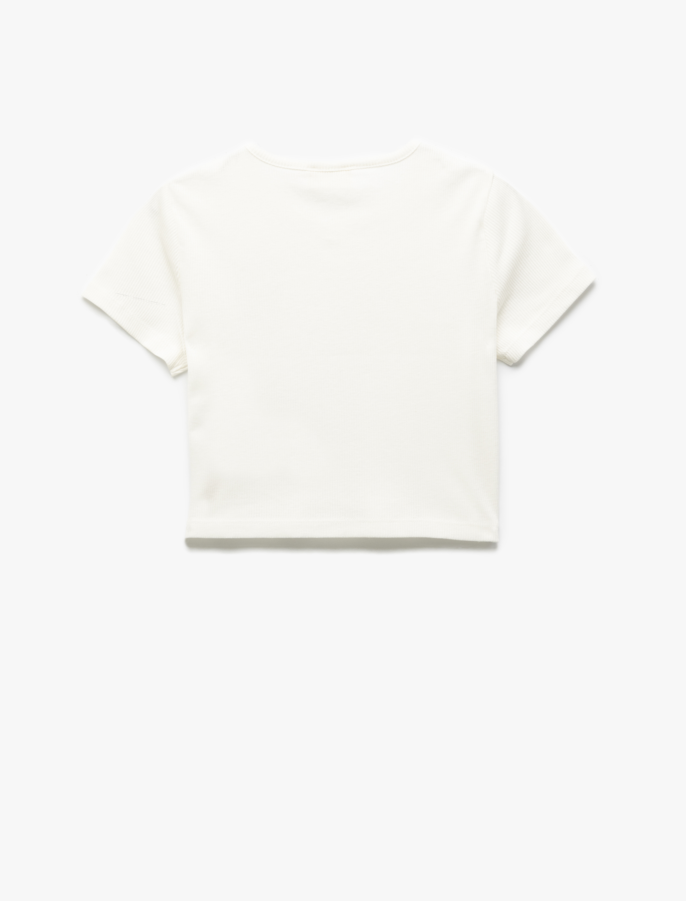  Kız Çocuk Kedi Baskılı Kısa Kollu Bisiklet Yaka Pamuklu Crop Tişört