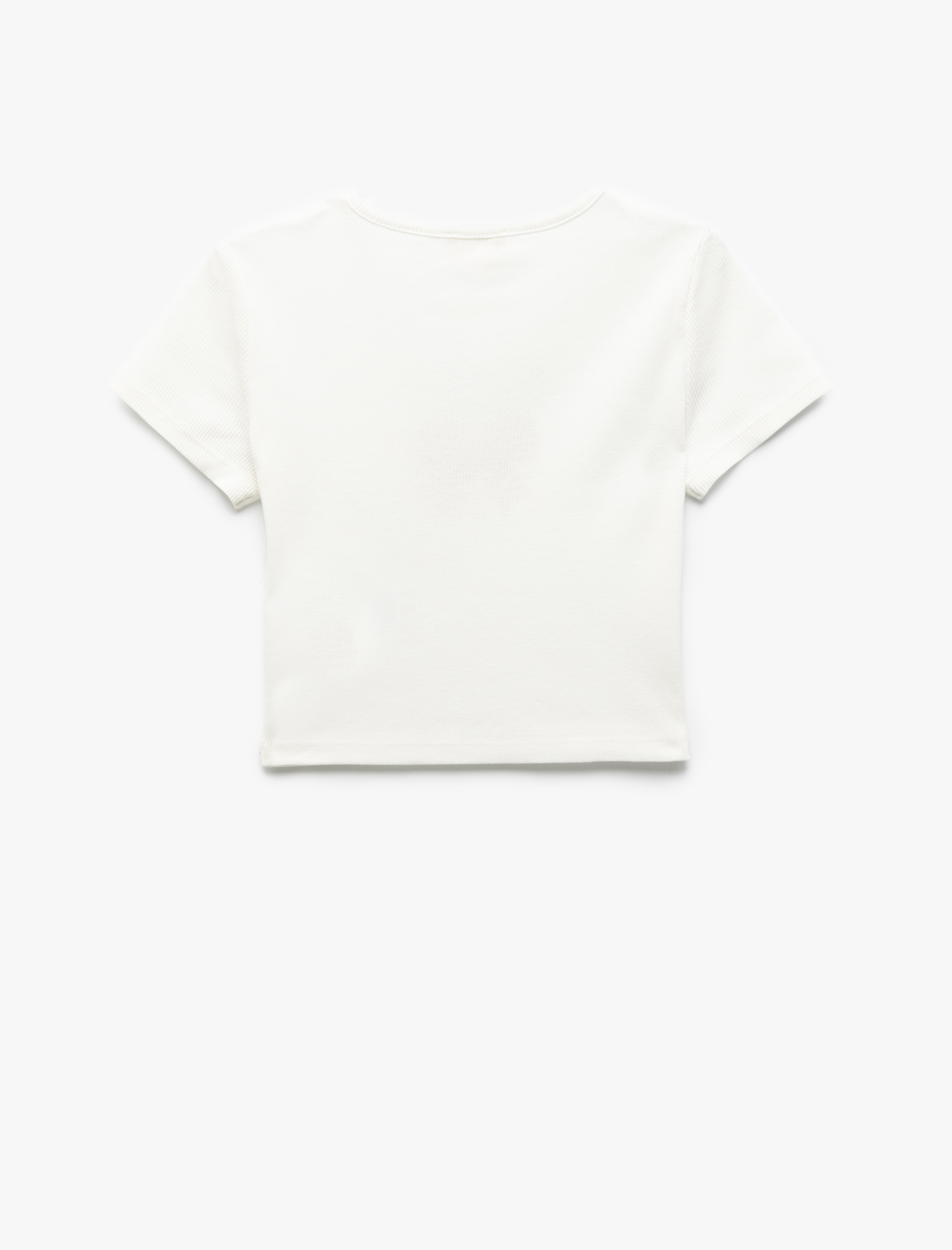  Kız Çocuk Pamuklu Kısa Kollu Bisiklet Yaka Kurdele Baskılı Crop Tişört