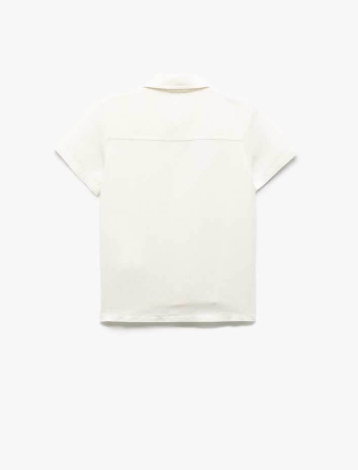 Erkek Çocuk Cep Detaylı Keten Karışımlı Basic Kısa Kollu Gömlek