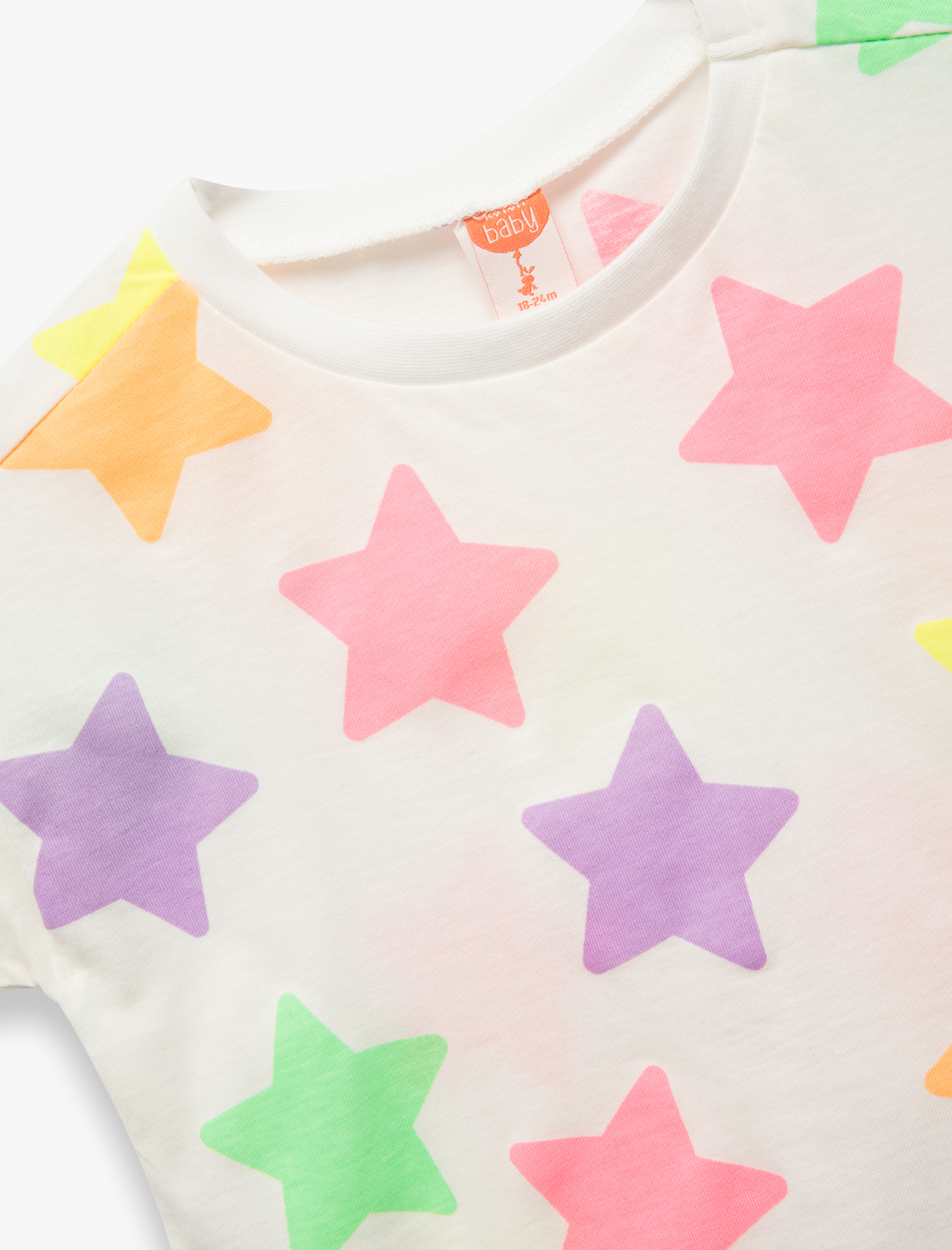  Kız Bebek Yıldız Desenli Kısa Kollu Bisiklet Yaka Pamuklu Tişört