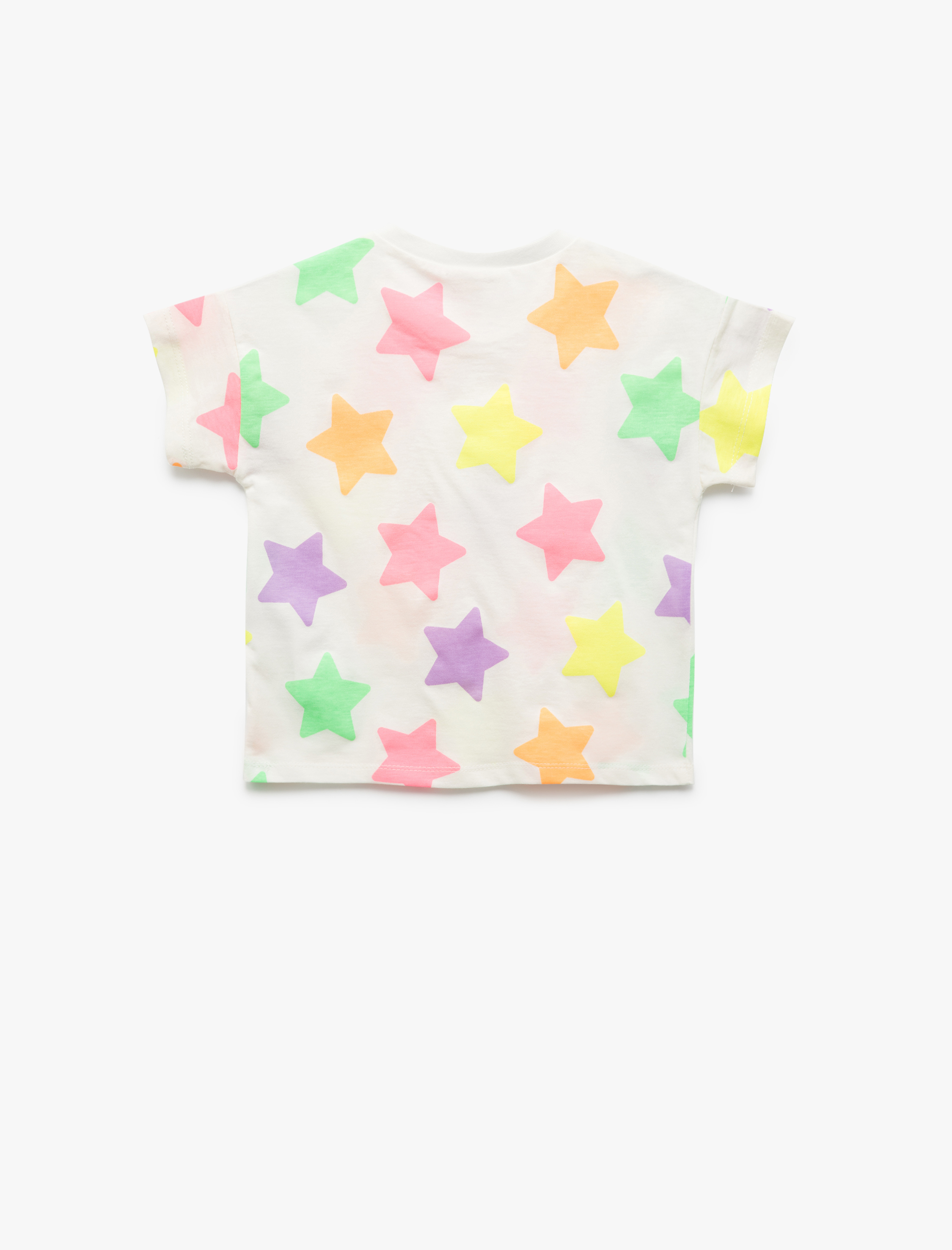  Kız Bebek Yıldız Desenli Kısa Kollu Bisiklet Yaka Pamuklu Tişört