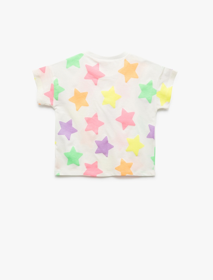 Kız Bebek Yıldız Desenli Kısa Kollu Bisiklet Yaka Pamuklu Tişört