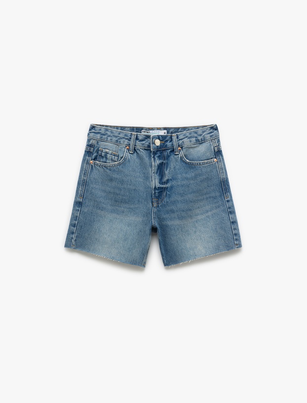 Düğmeli Cep Detaylı Mini Rahat Kalıp Denim Şort_3