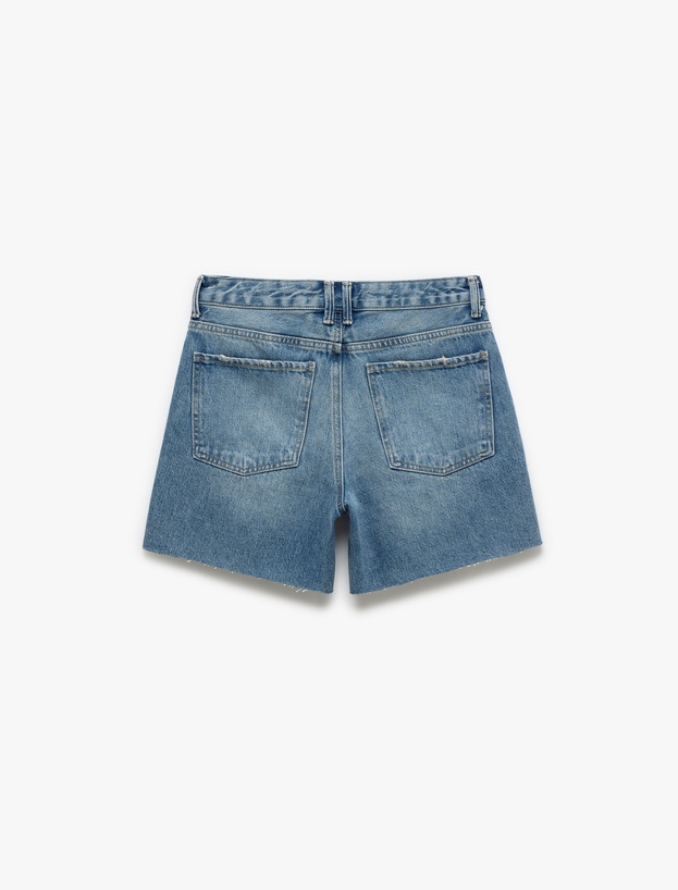 Düğmeli Cep Detaylı Mini Rahat Kalıp Denim Şort_4