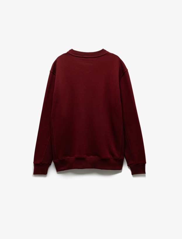 Bisiklet Yaka Dikiş Detaylı Şardonlu Pamuk Karışımlı Basic Sweatshirt_4