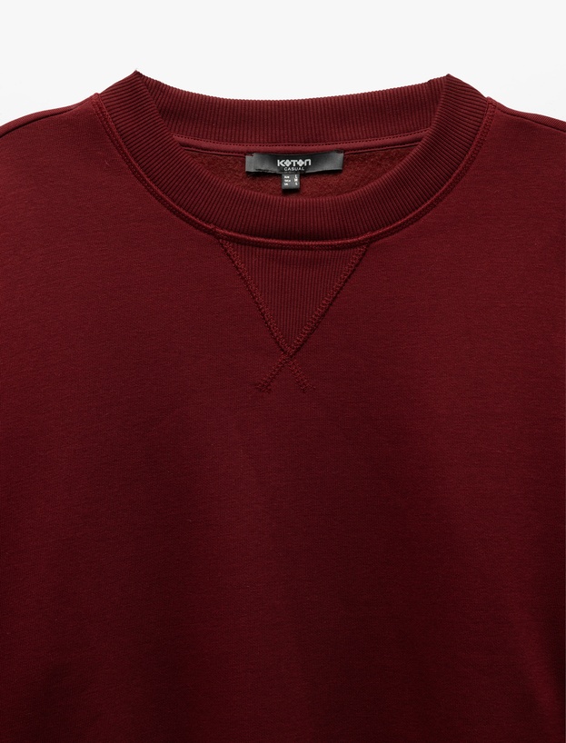 Bisiklet Yaka Dikiş Detaylı Şardonlu Pamuk Karışımlı Basic Sweatshirt_5