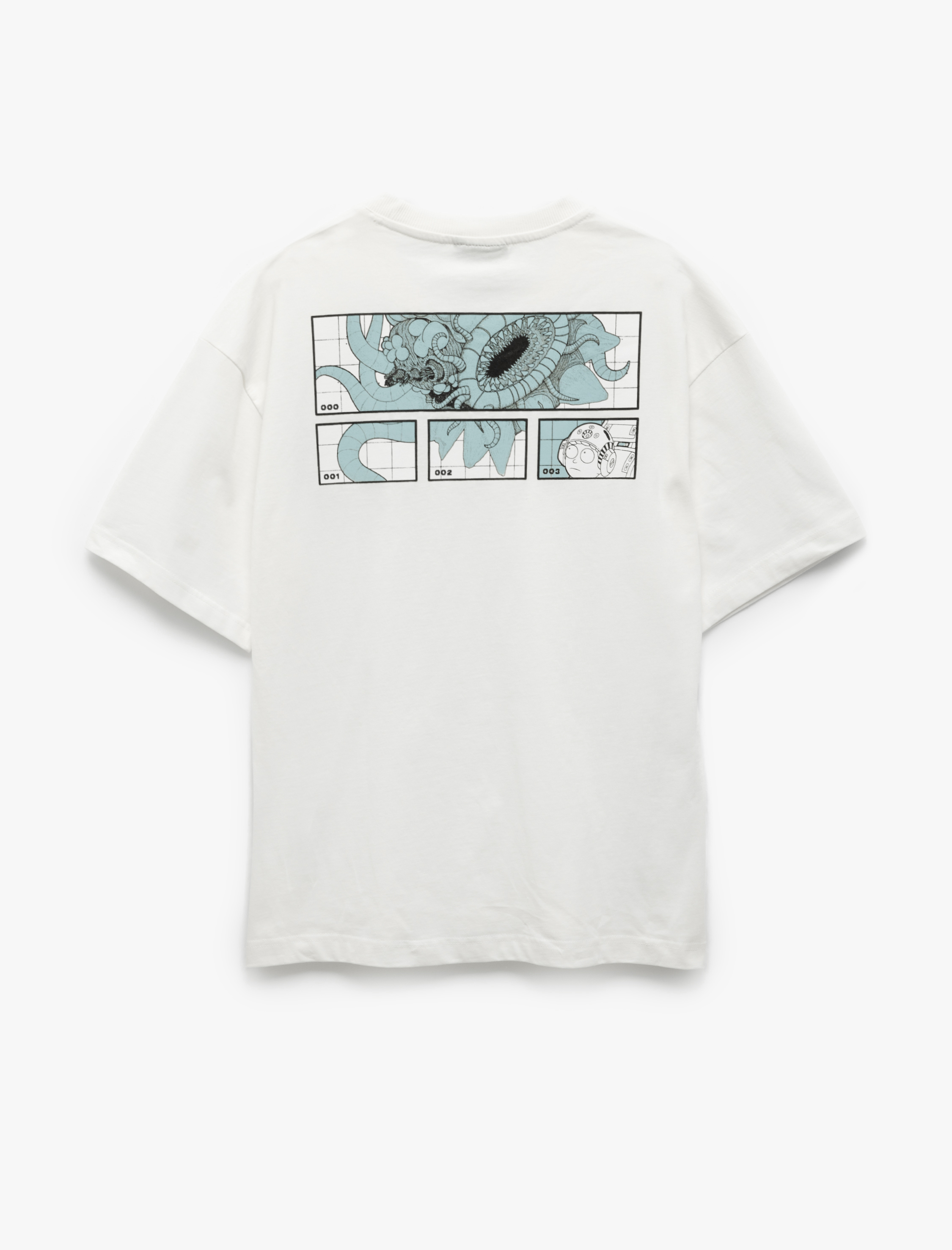   Kısa Kollu Bisiklet Yaka Arkası Baskılı Pamuklu Oversize Lisanslı Rick and Morty Tişört