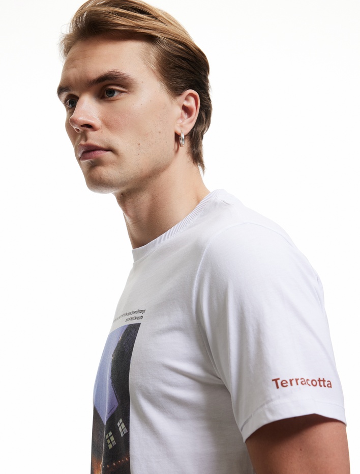  Bisiklet Yaka Kısa Kollu Regular Fit Pamuklu Baskılı Tişört