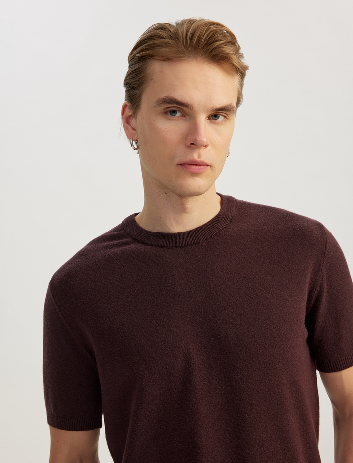  Bisiklet Yaka Viskon Karışımlı Basic Kısa Kollu Triko Tişört