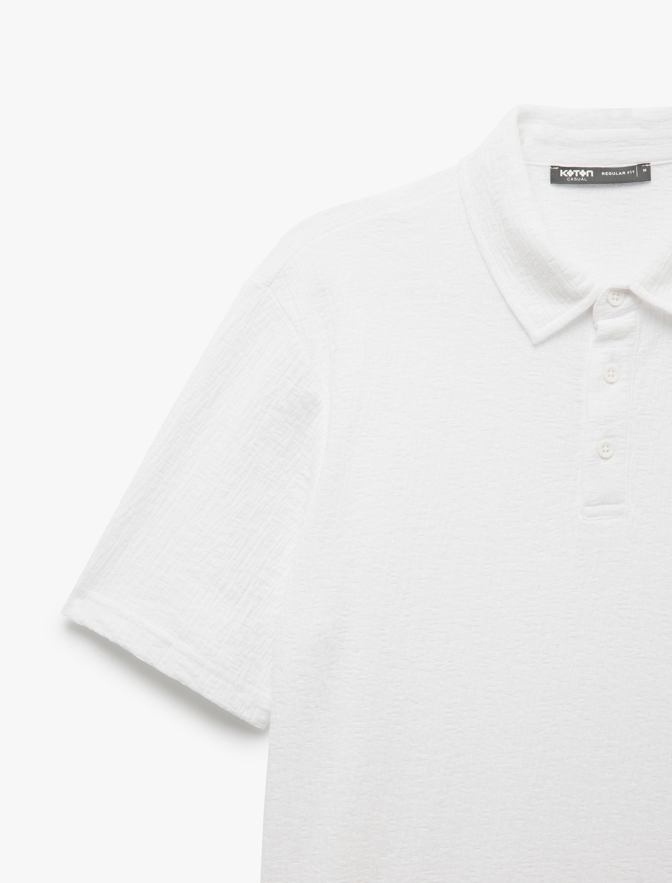   Kısa Kollu Pamuk Karışımlı Regular Fit Dokulu Polo Yaka Tişört