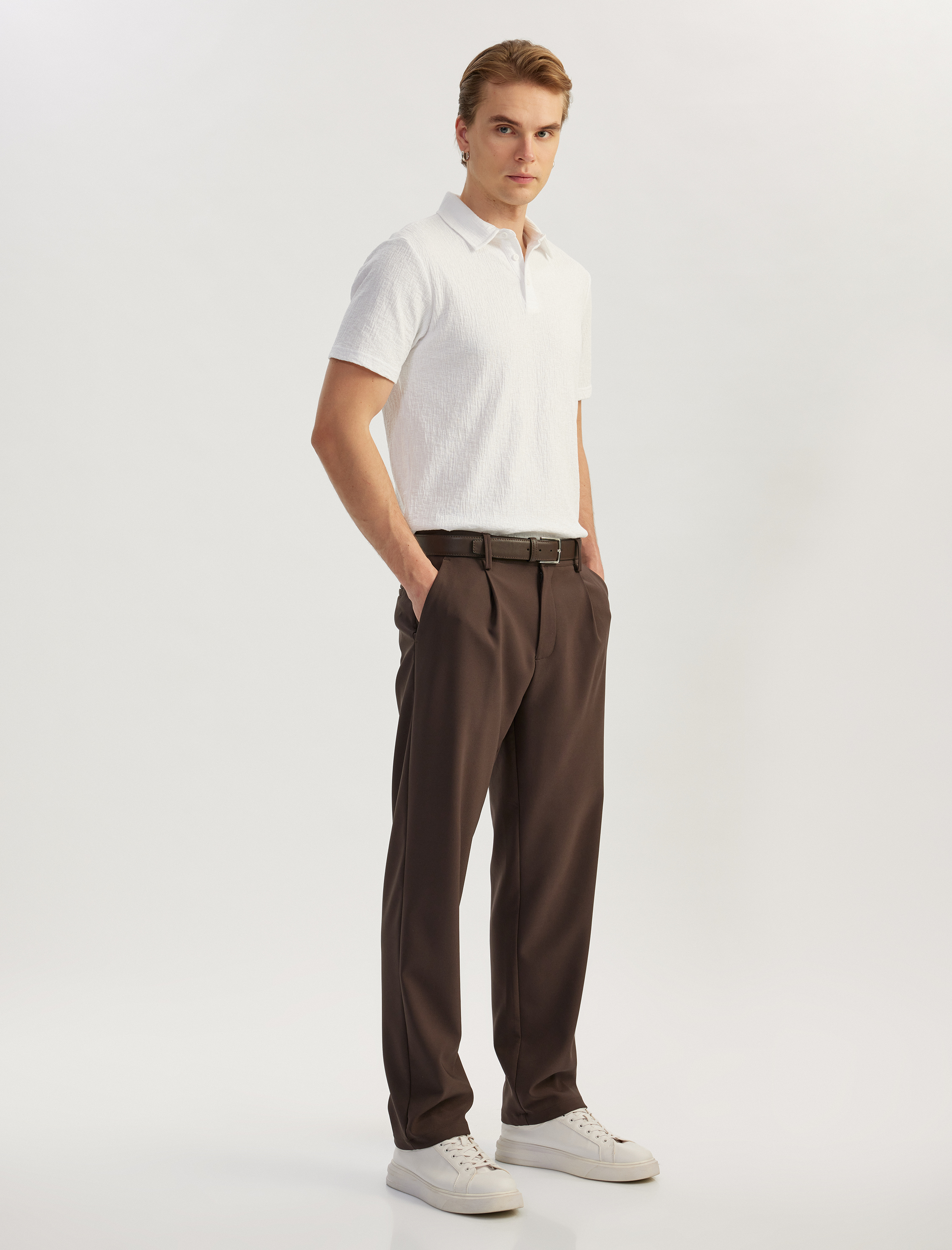   Kısa Kollu Pamuk Karışımlı Regular Fit Dokulu Polo Yaka Tişört