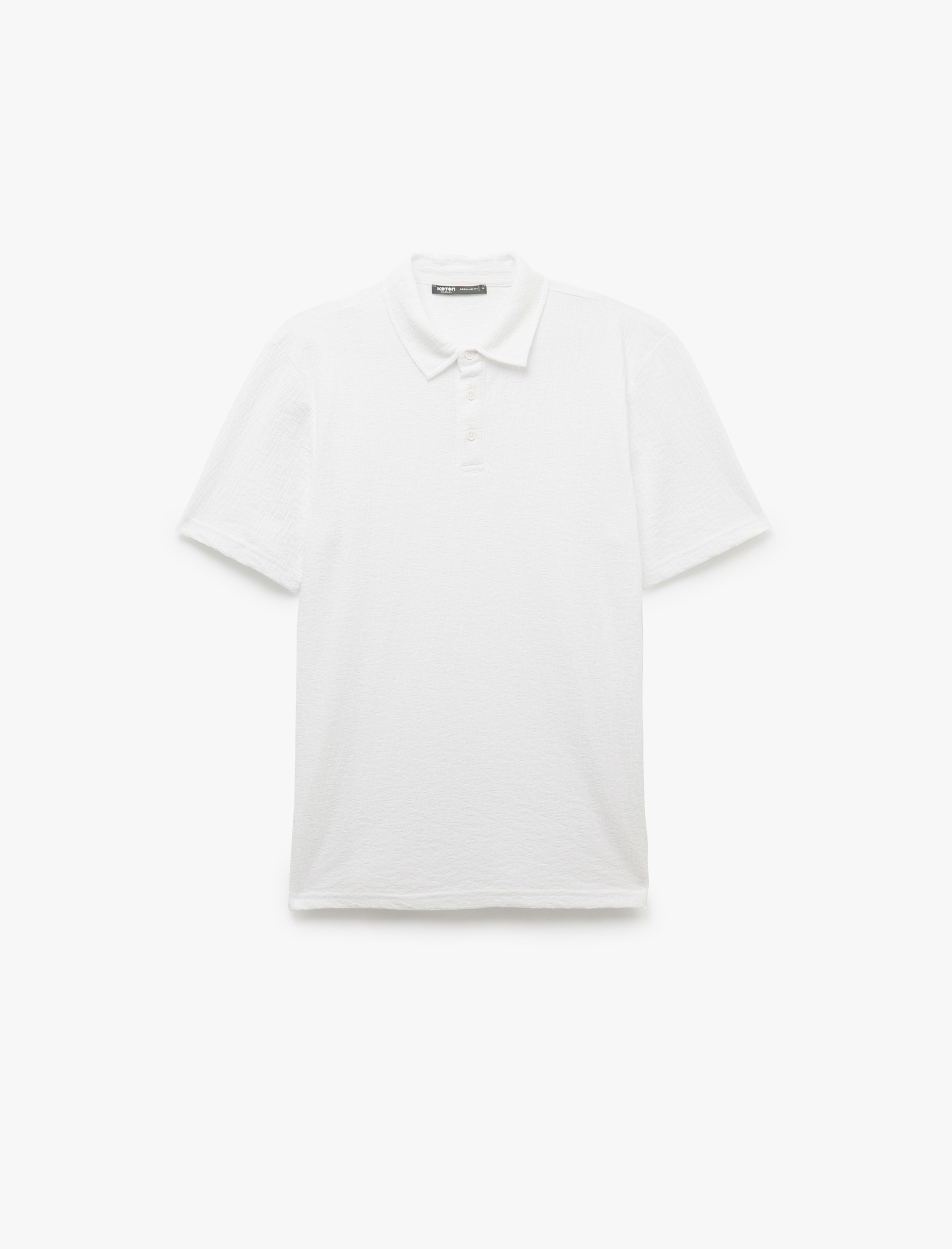   Kısa Kollu Pamuk Karışımlı Regular Fit Dokulu Polo Yaka Tişört