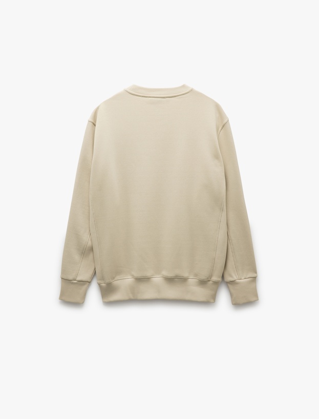 Bisiklet Yaka Dikiş Detaylı Şardonlu Pamuk Karışımlı Basic Sweatshirt_3