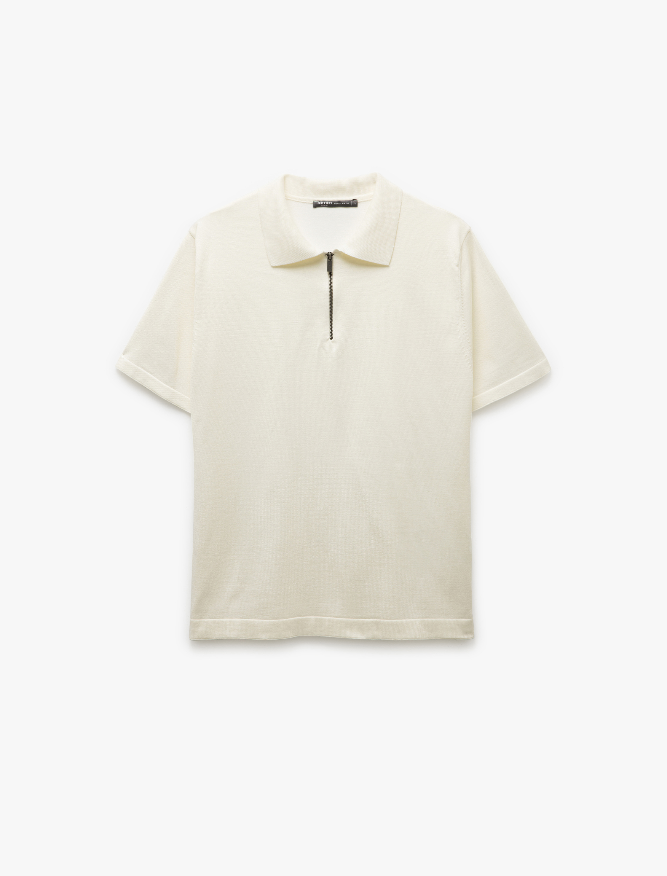   Yarım Fermuarlı Viskon Karışımlı Basic Kısa Kollu Triko Tişört