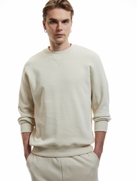 Bisiklet Yaka Dikiş Detaylı Şardonlu Pamuk Karışımlı Basic Sweatshirt