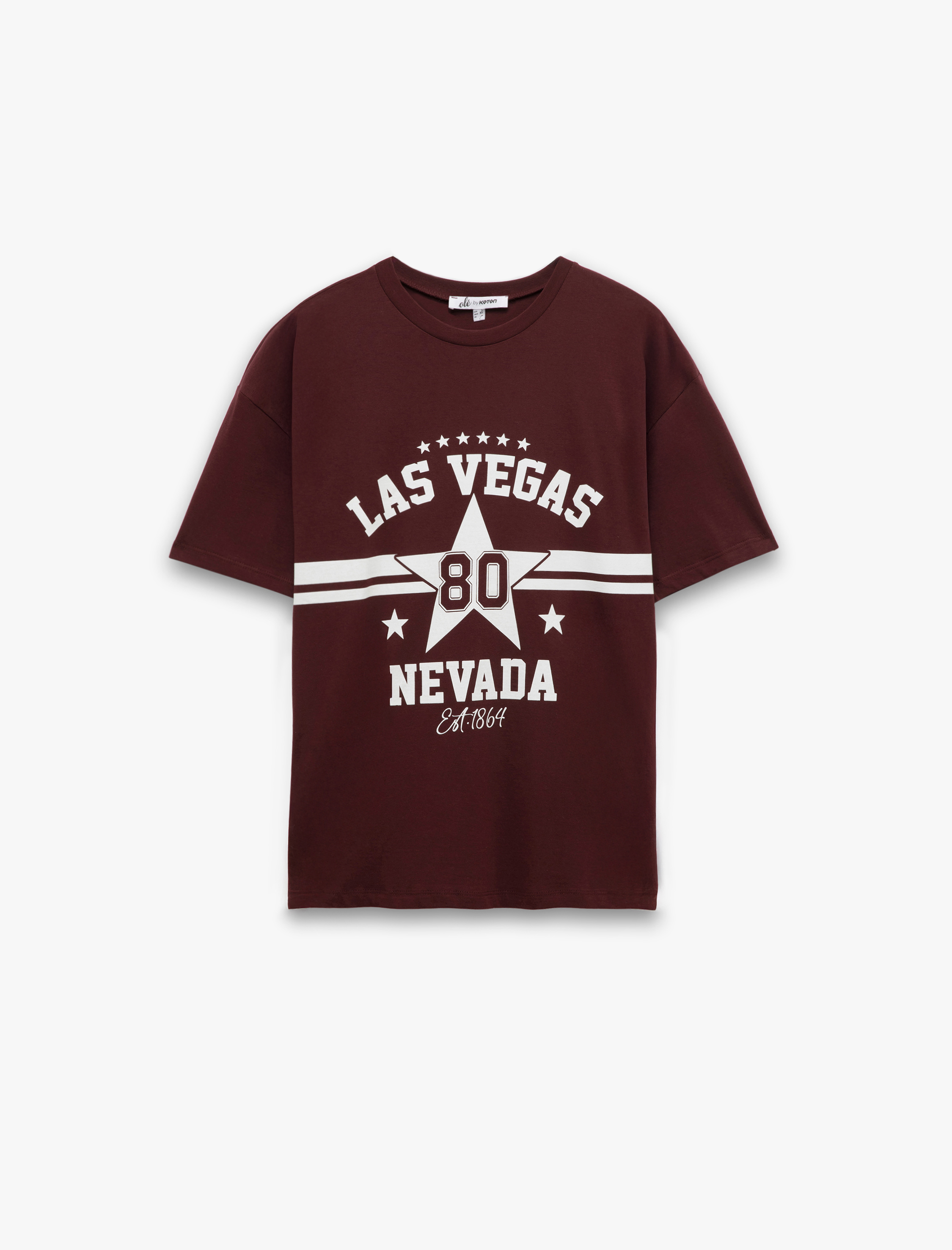   Kolej Baskılı Pamuklu Bisiklet Yaka Kısa Kollu Oversize Tişört