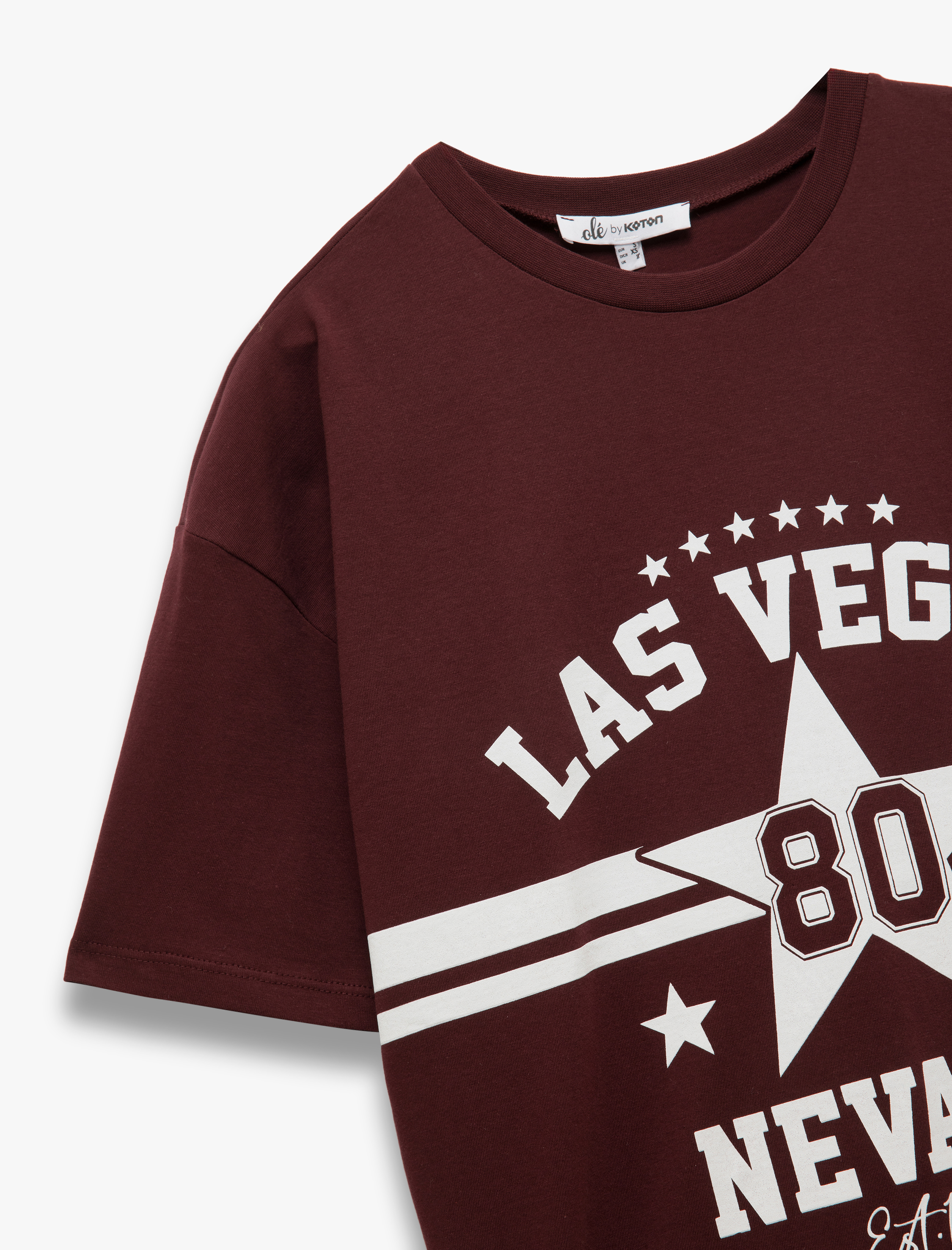   Kolej Baskılı Pamuklu Bisiklet Yaka Kısa Kollu Oversize Tişört