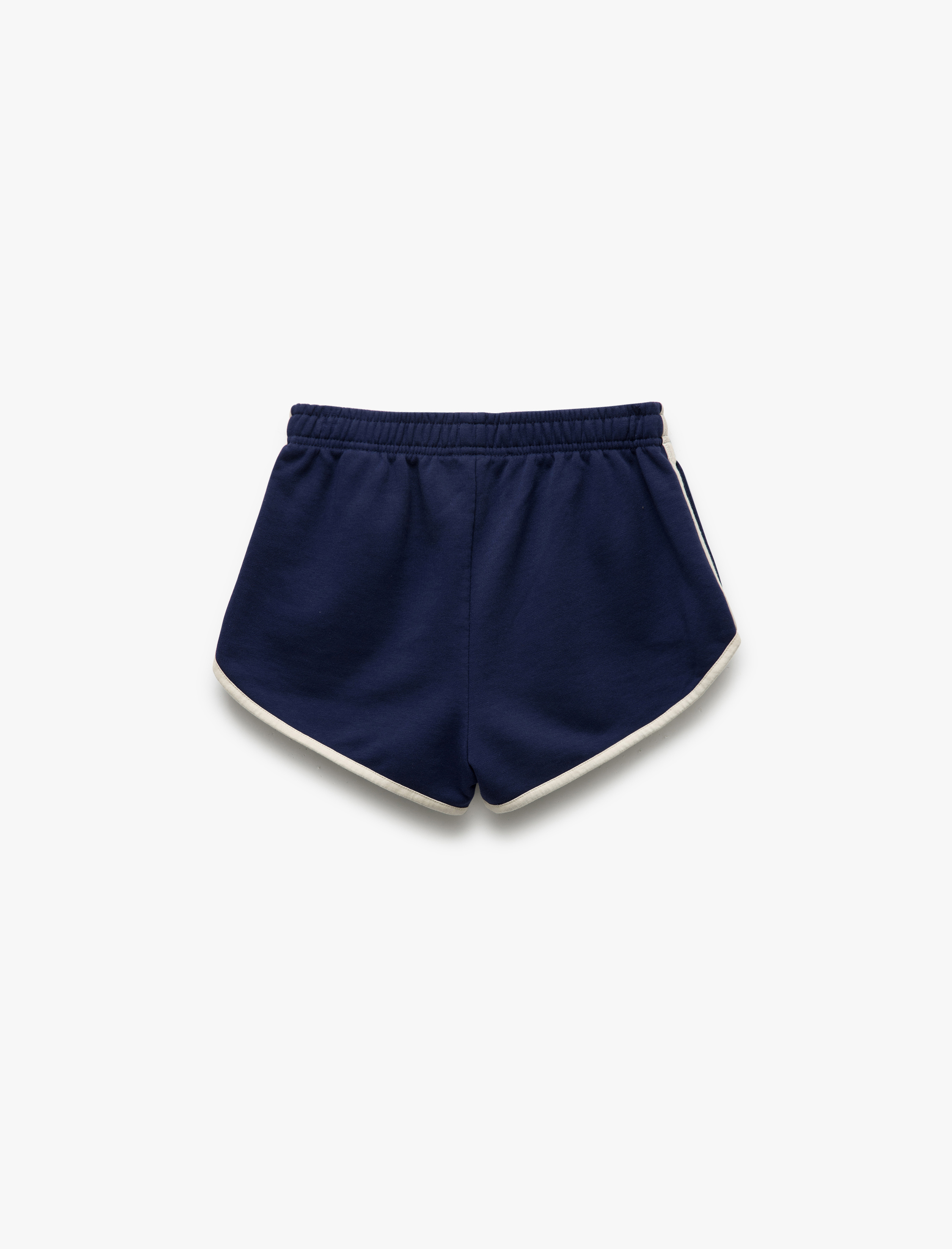   Cep Detaylı Beli Lastikli Slogan Baskılı Biyeli Slim Fit Mini Şort