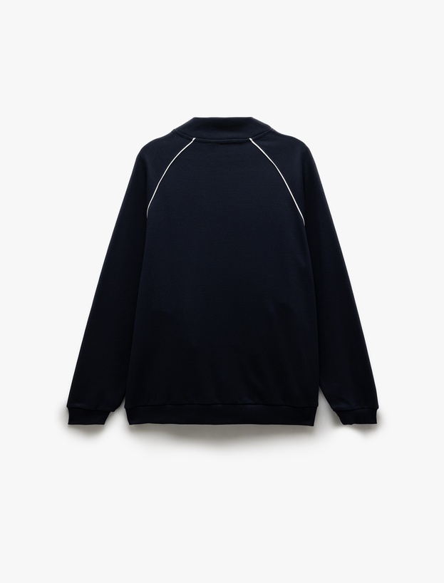 Uzun Kollu Pamuk Karışımlı Cep Detaylı Biyeli Fermuarlı Sweatshirt_3