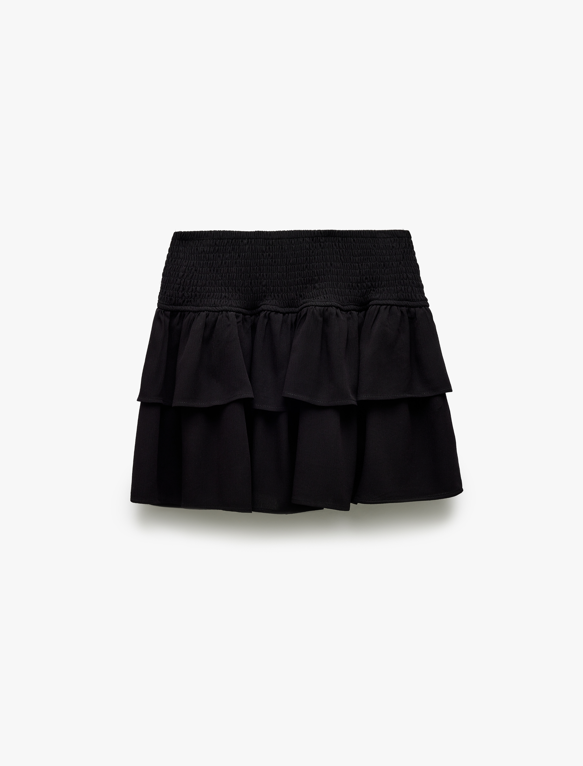   Katlı Volanlı Gipeli Viskon Mini Etek