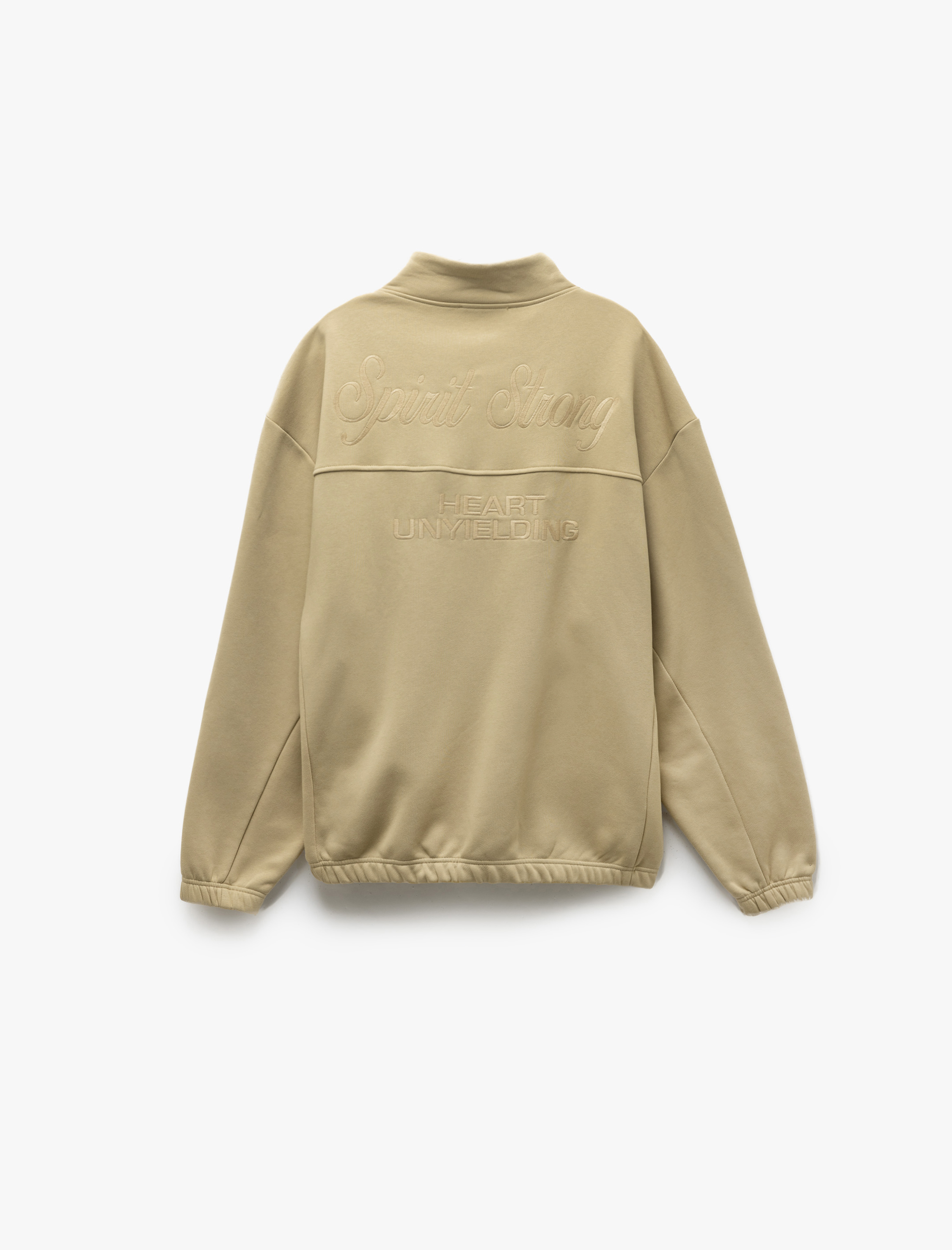   İşlemeli Cep Detaylı Şardonlu Dik Yaka Yarım Fermuarlı Oversize Sweatshirt