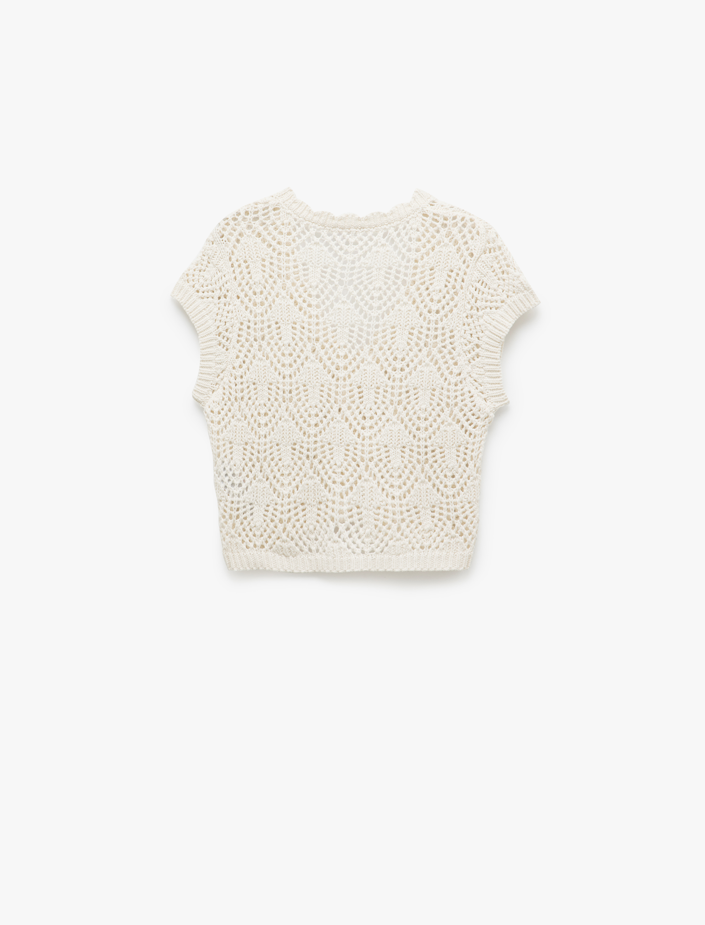 Ajurlu Kolsuz Düğmeli V Yaka Triko Hırka