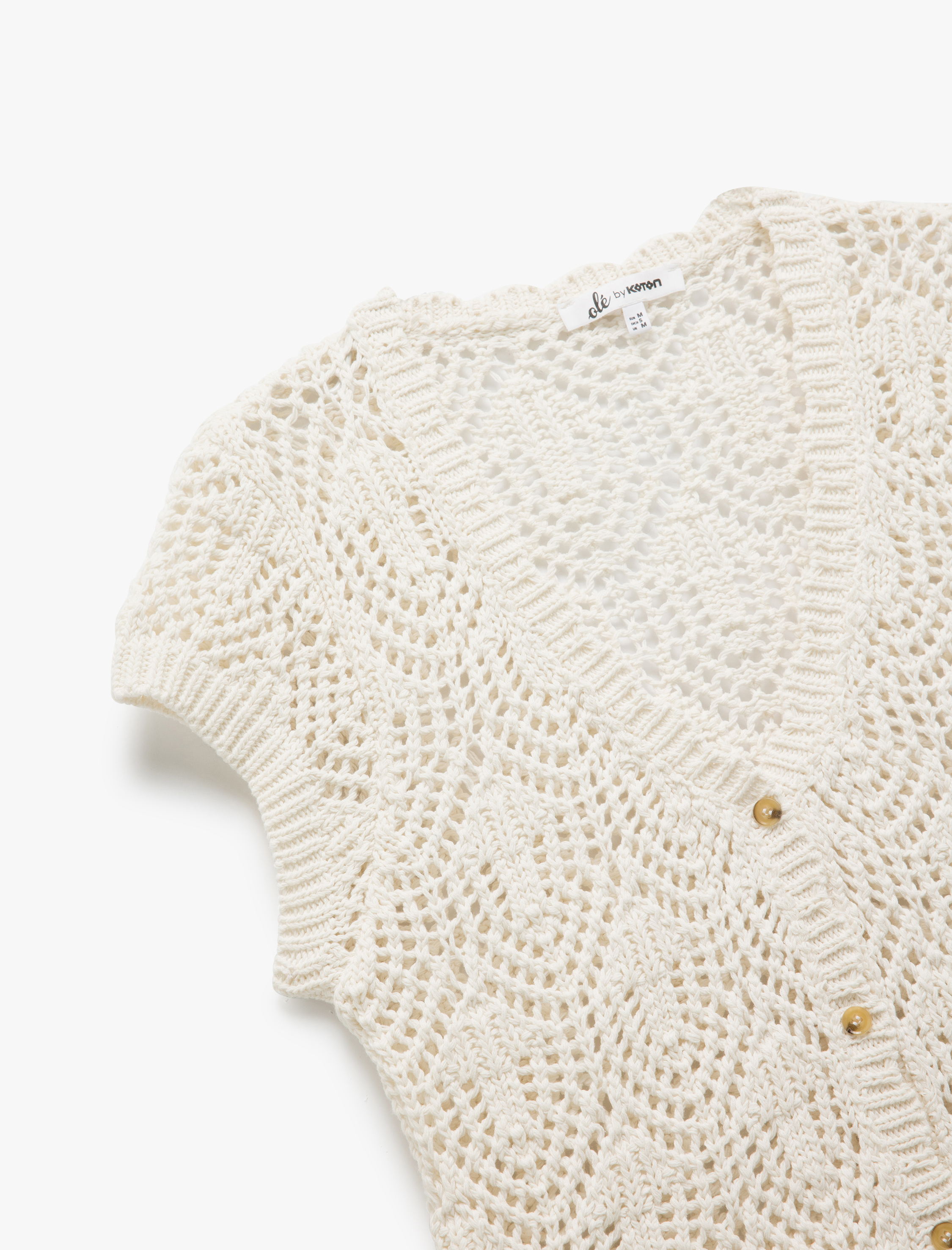 Ajurlu Kolsuz Düğmeli V Yaka Triko Hırka