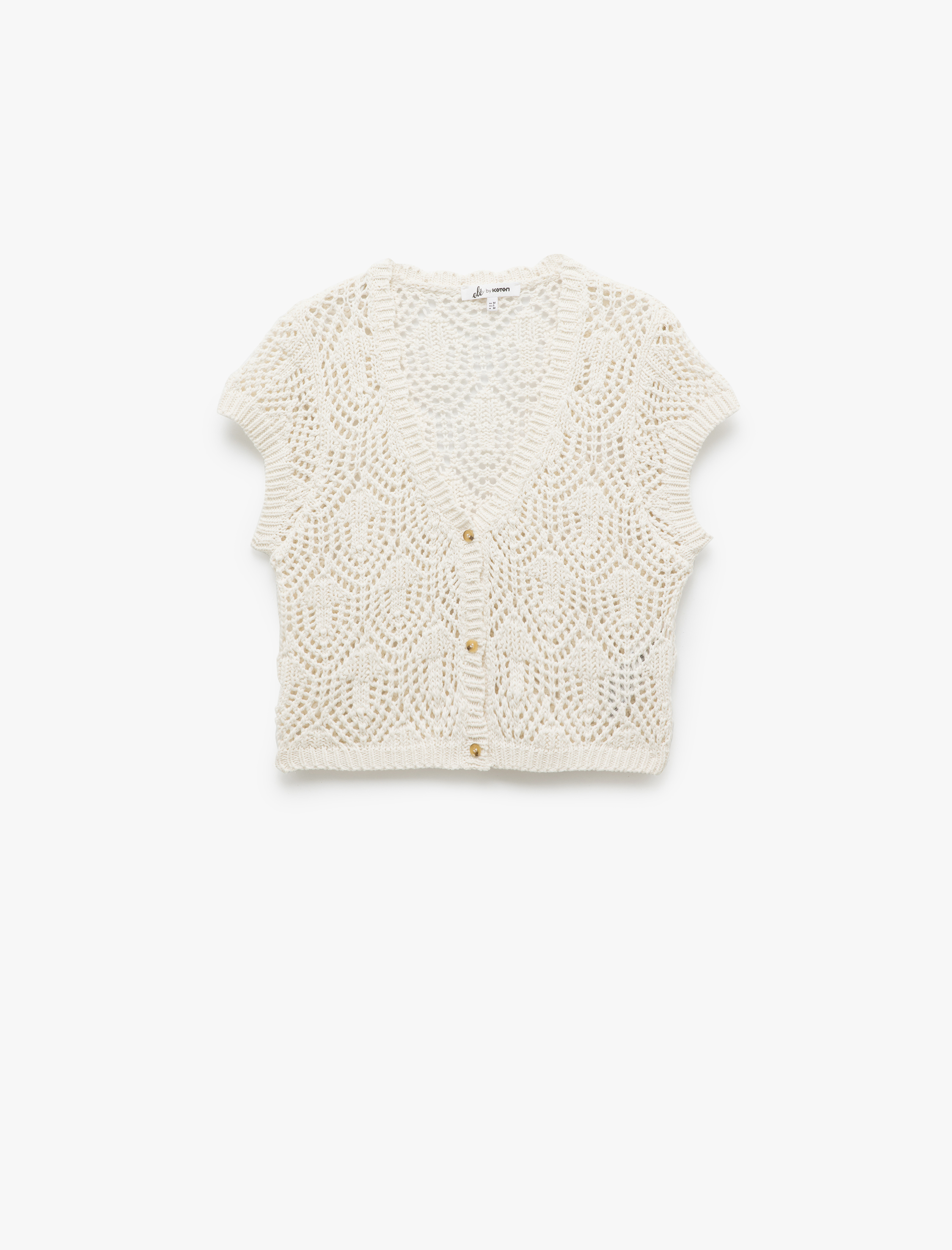 Ajurlu Kolsuz Düğmeli V Yaka Triko Hırka