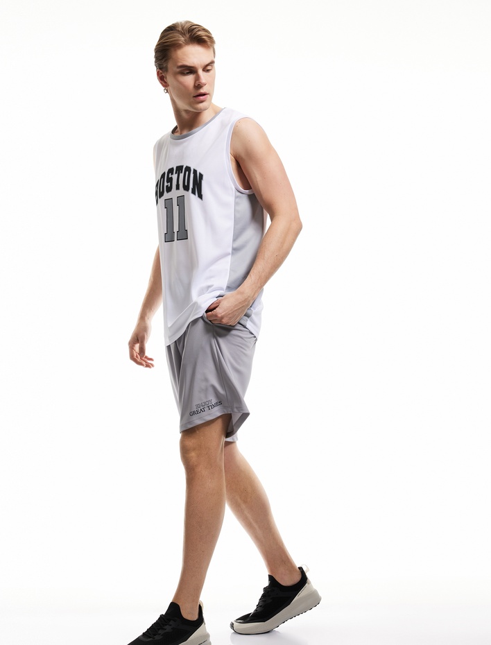  Baskılı Bisiklet Yaka Kolsuz Spor Basketbol Tişörtü