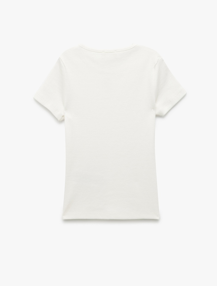 Kız Çocuk Kurdele Detaylı Kısa Kollu Bisiklet Yaka Pamuklu Tişört