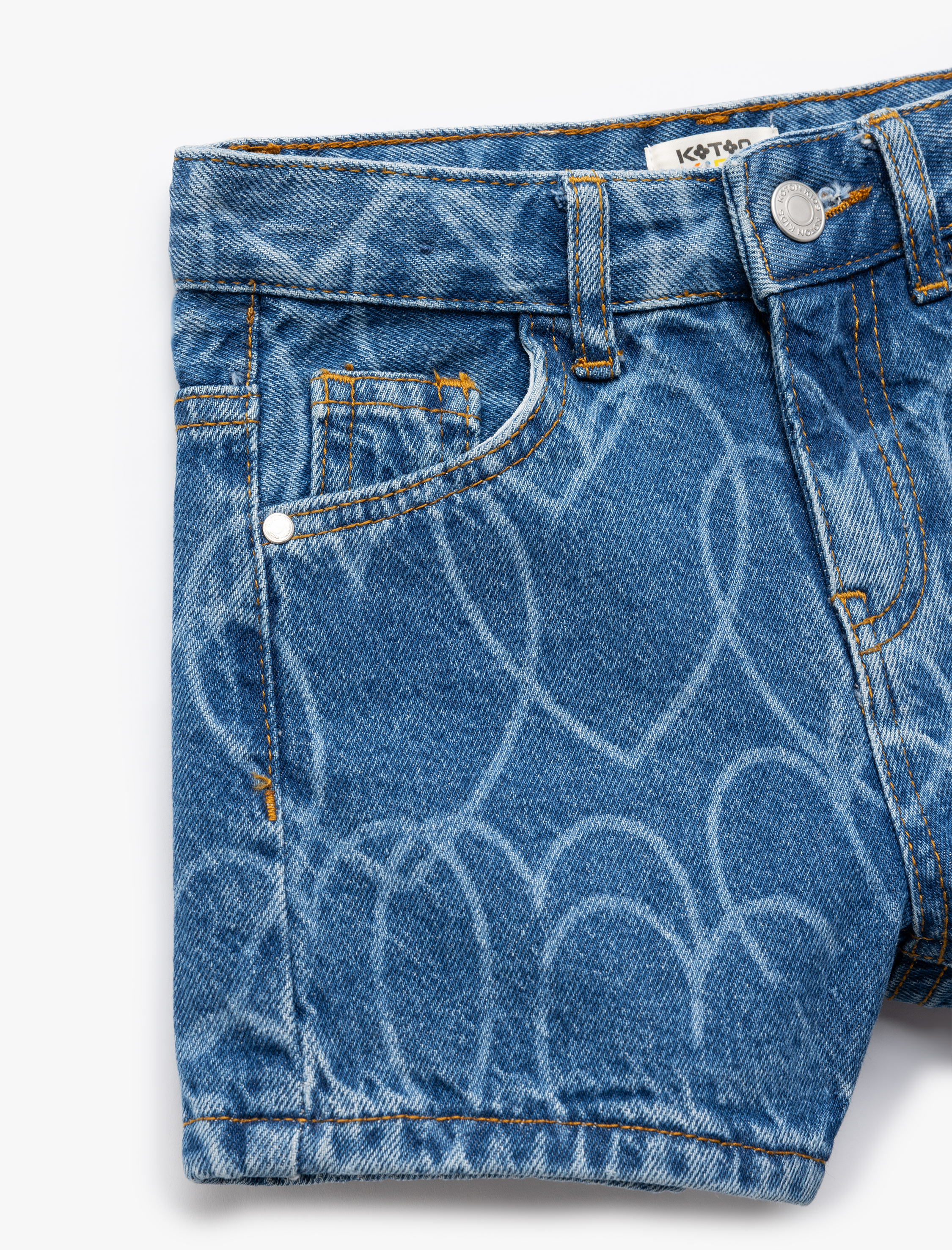  Kız Çocuk Pamuklu Kalp Desenli Cepli Denim Şort