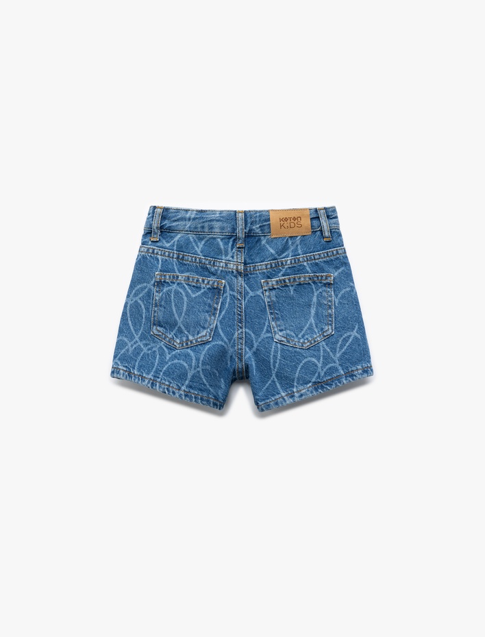 Kız Çocuk Pamuklu Kalp Desenli Cepli Denim Şort