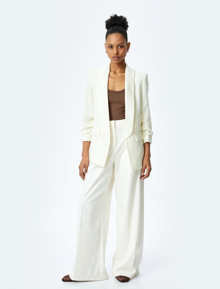  Drape Detaylı 3/4 Uzun Kollu Blazer Ceket