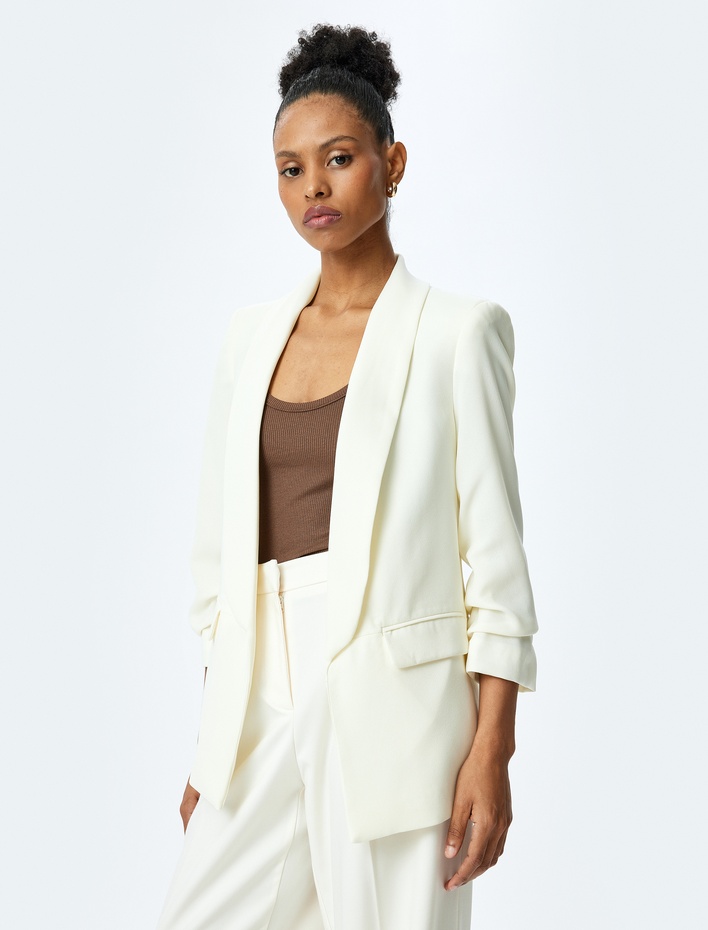  Drape Detaylı 3/4 Uzun Kollu Blazer Ceket