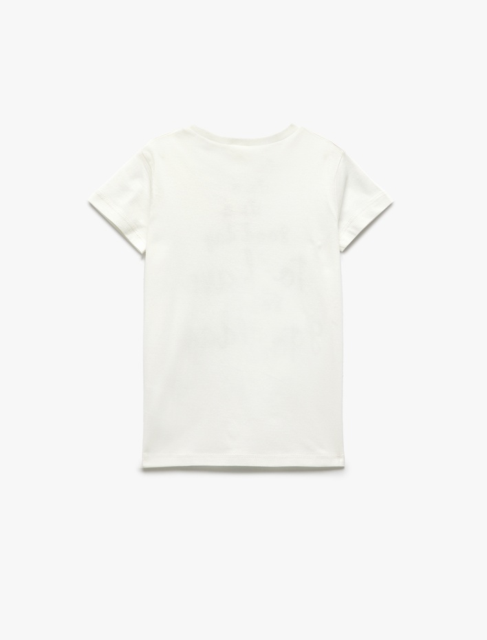 Kız Çocuk Baskılı Bisiklet Yaka Pamuklu Kısa Kollu Tişört