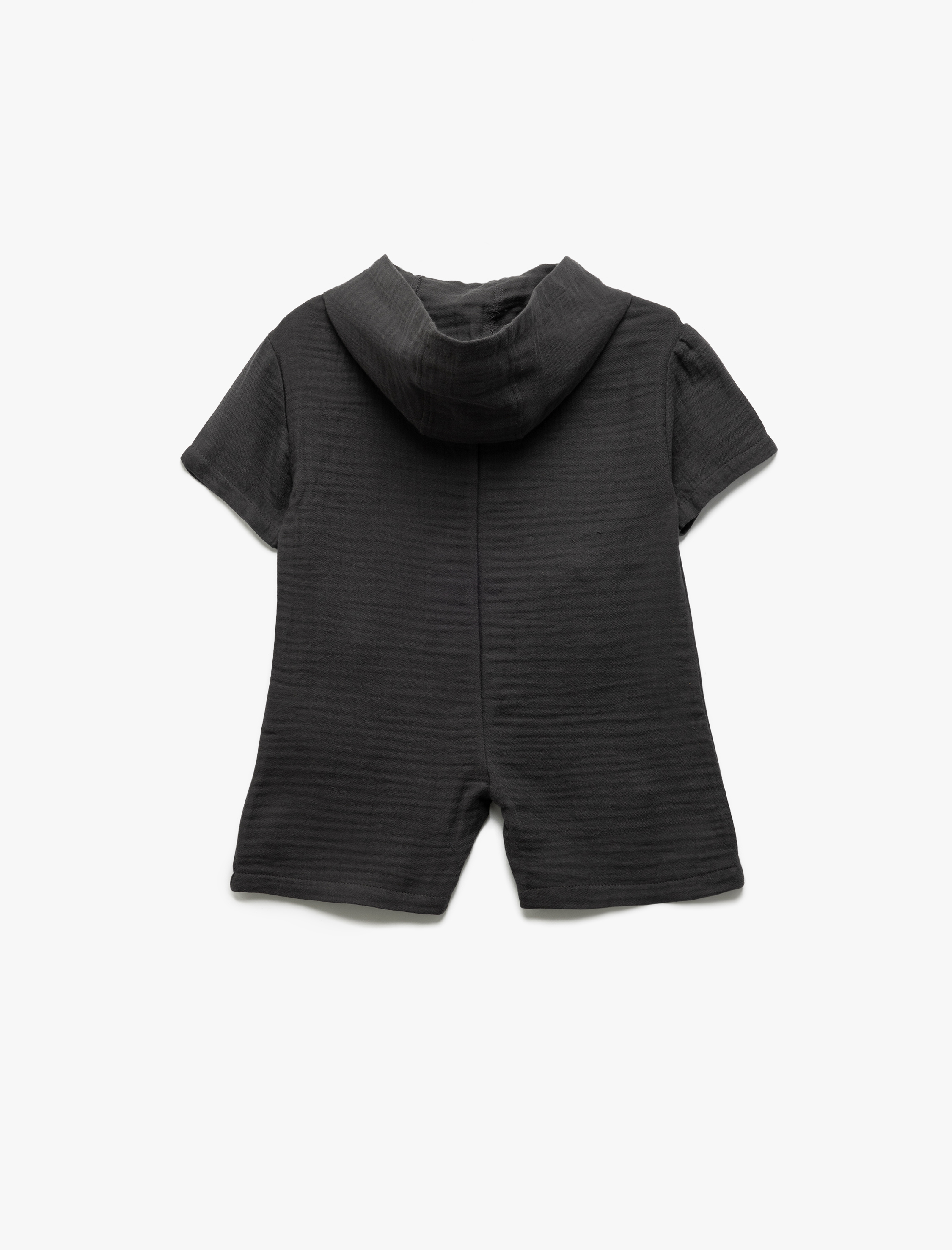  Erkek Bebek Pamuklu Kısa Kollu Düğmeli Müslin Kapşonlu Salopet Tulum