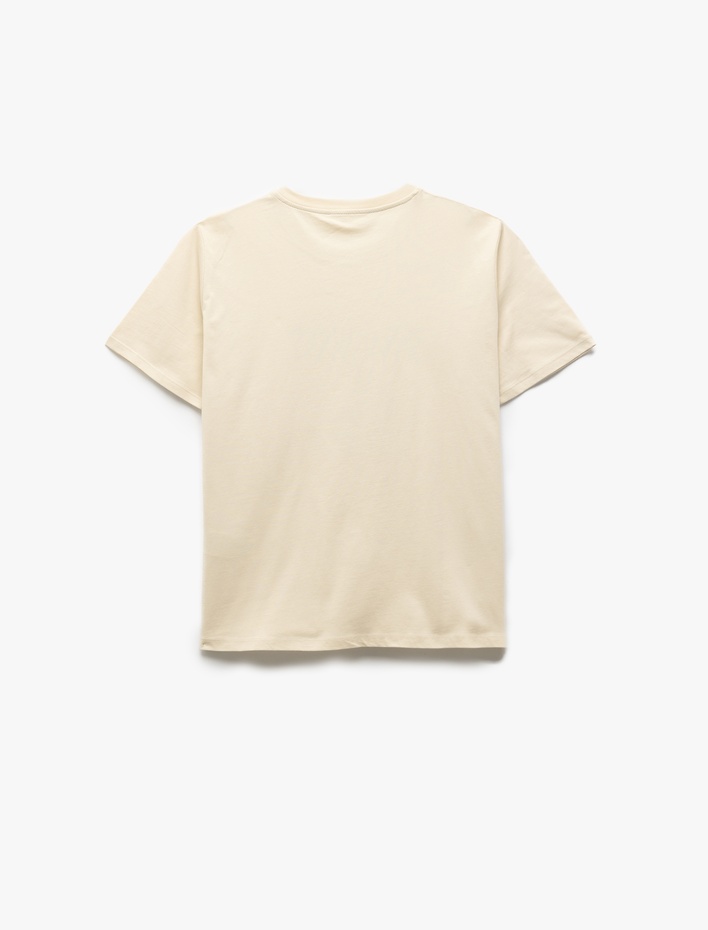  Pamuklu Kısa Kollu Bisiklet Yaka Baskılı Kadın Oversize Tişört