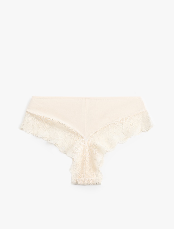  Pamuklu Baskı Detaylı Dantelli Brazilian Kadın Külot