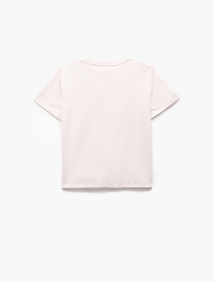  Kısa Kollu Baskılı Pamuklu Bisiklet Yaka Kadın Tişört