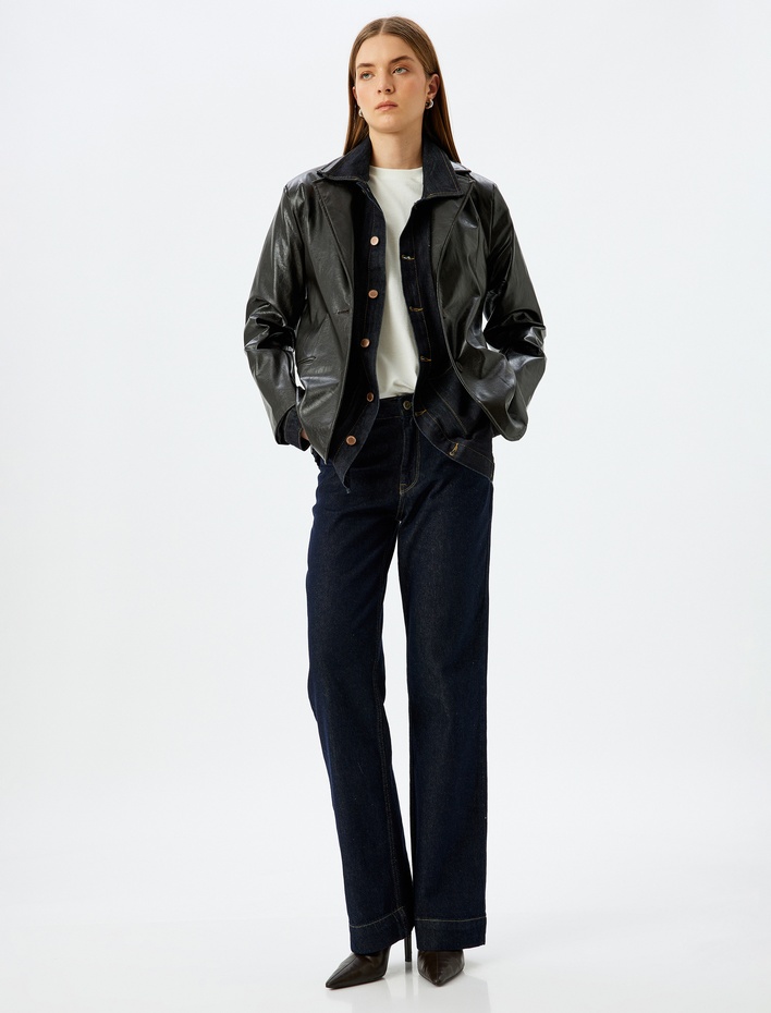  Düz Uzun Paça Dikiş Detaylı Normal Bel Cepli Kot Pantolon - Longer Straight Jean
