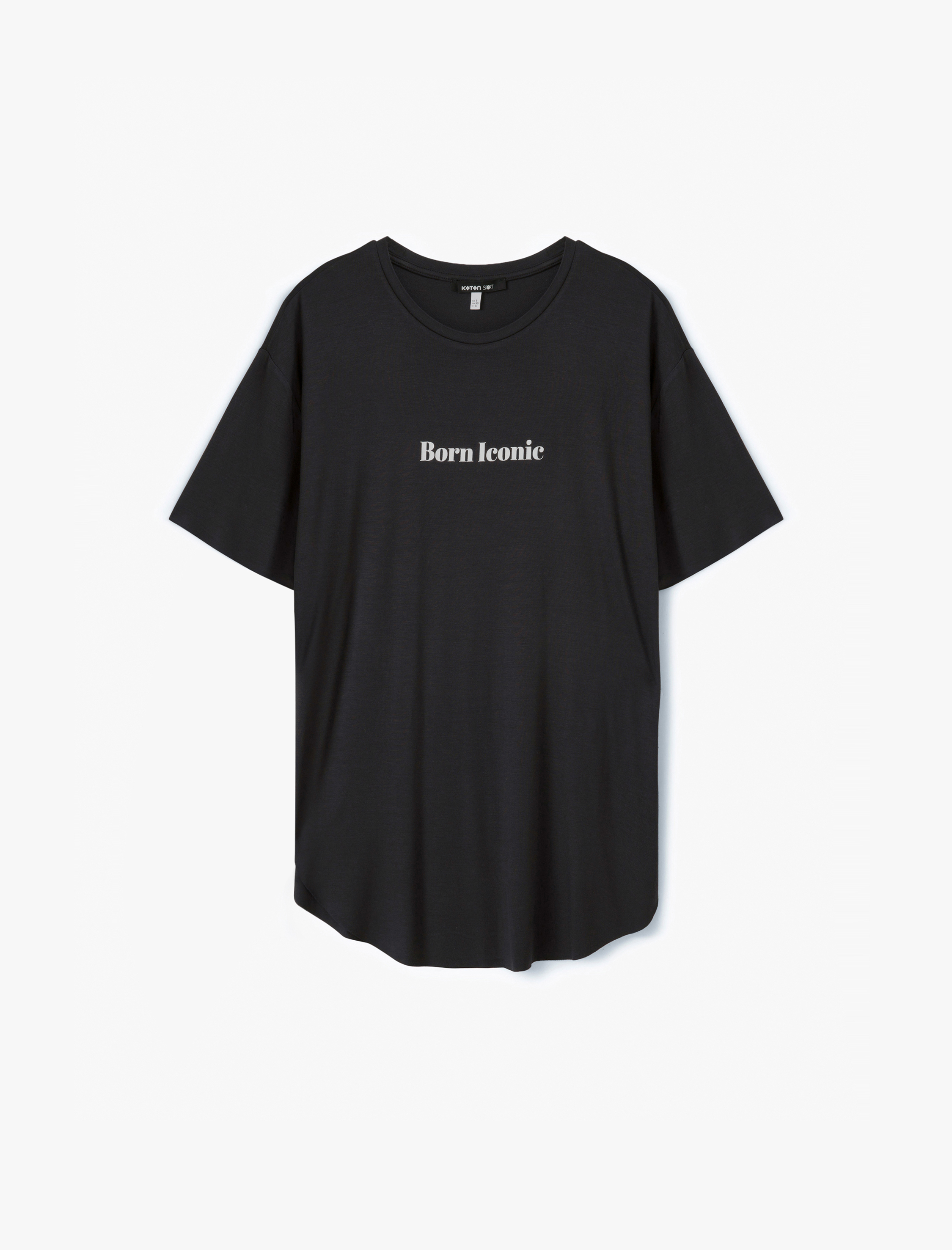   Viskon Kısa Kollu Slogan Baskılı Oversize Spor Tişört