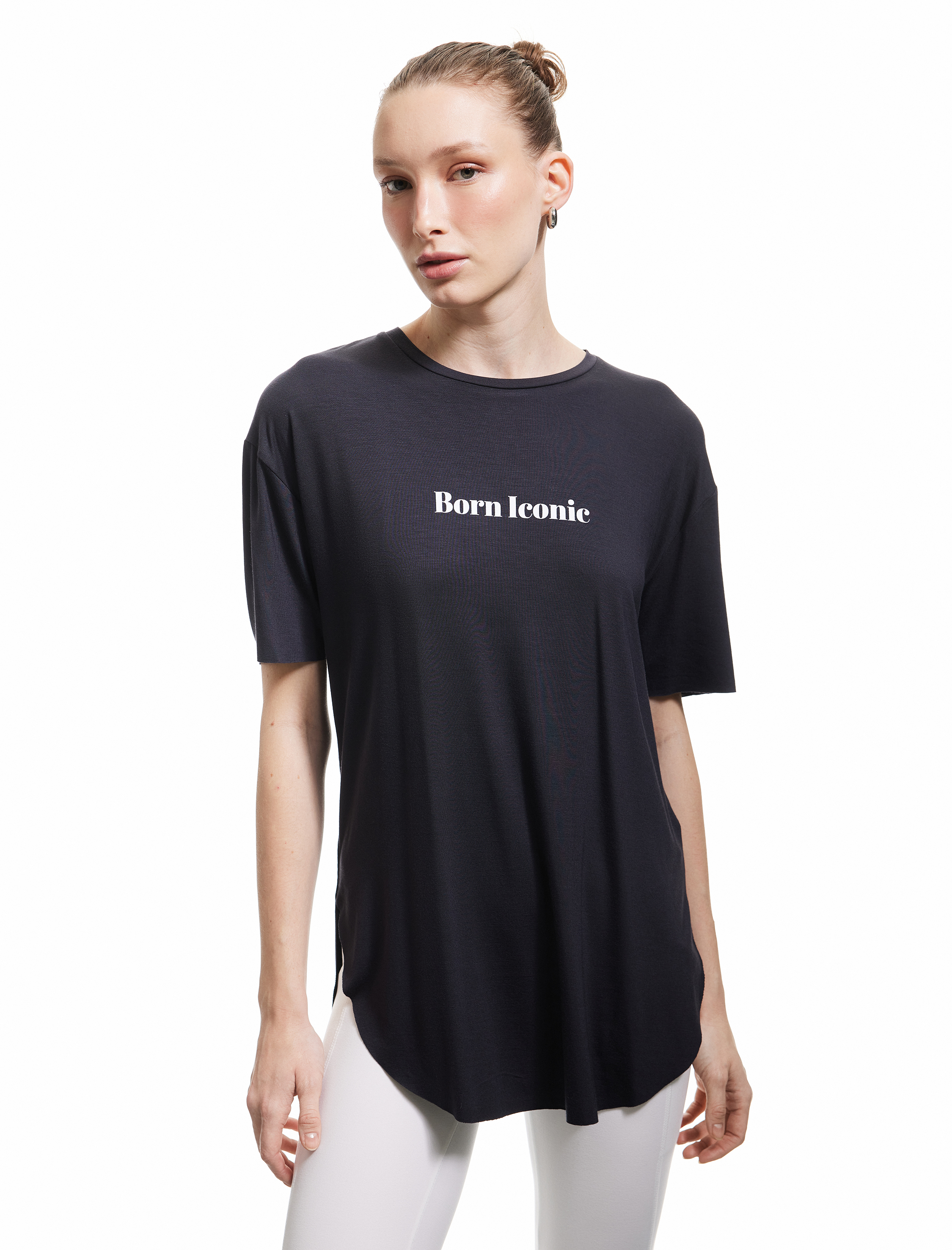   Viskon Kısa Kollu Slogan Baskılı Oversize Spor Tişört