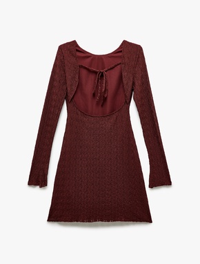 Koton X İnji - Bisiklet Yaka Uzun Kollu Sırt Detaylı Slim Fit Mini Elbise_4