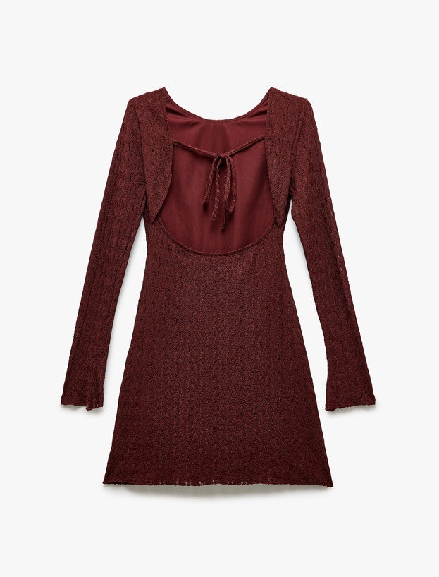 Koton X İnji - Bisiklet Yaka Uzun Kollu Sırt Detaylı Slim Fit Mini Elbise_4