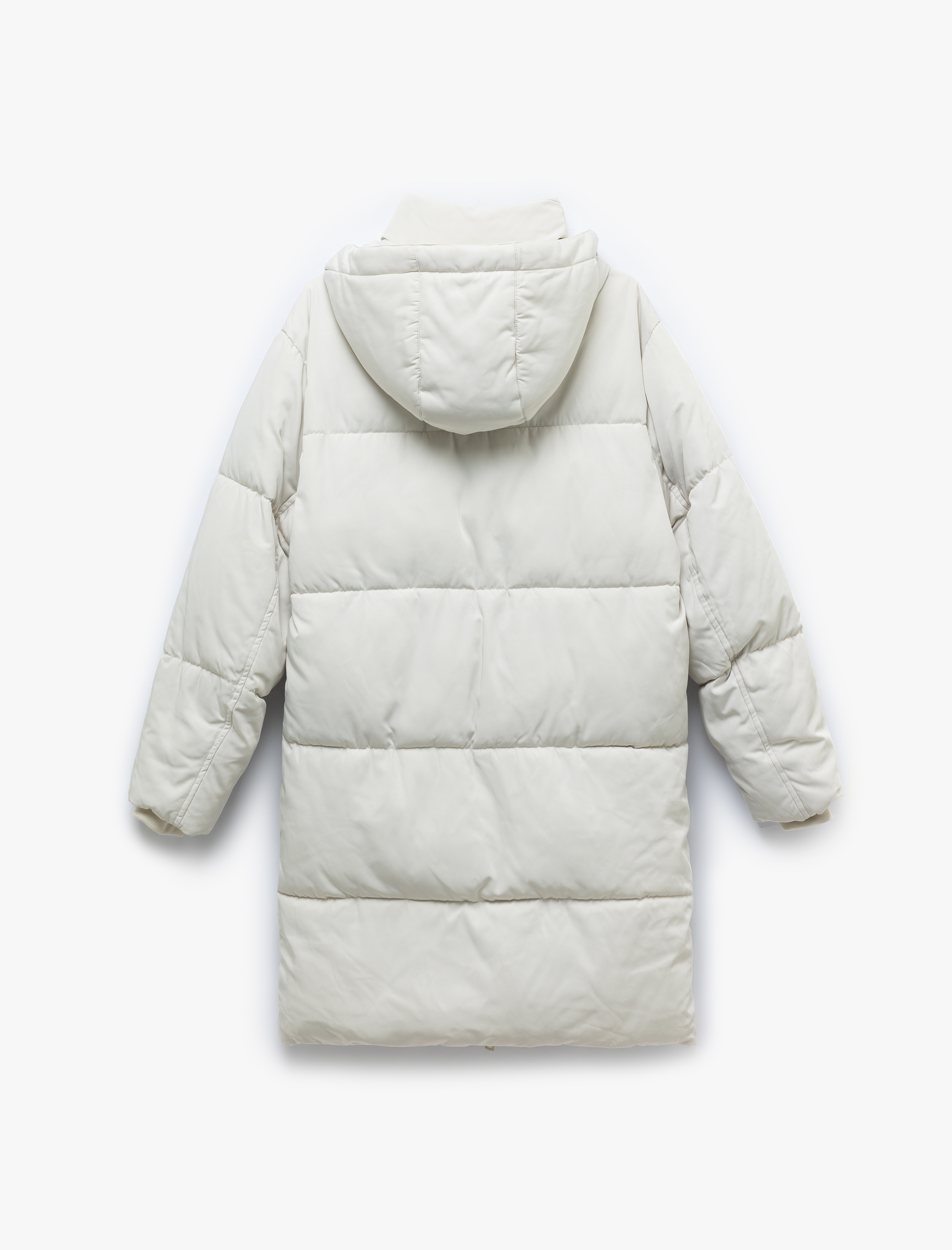 Kapüşonlu Çıtçıt Düğmeli Fermuarlı Oversize Şişme Mont