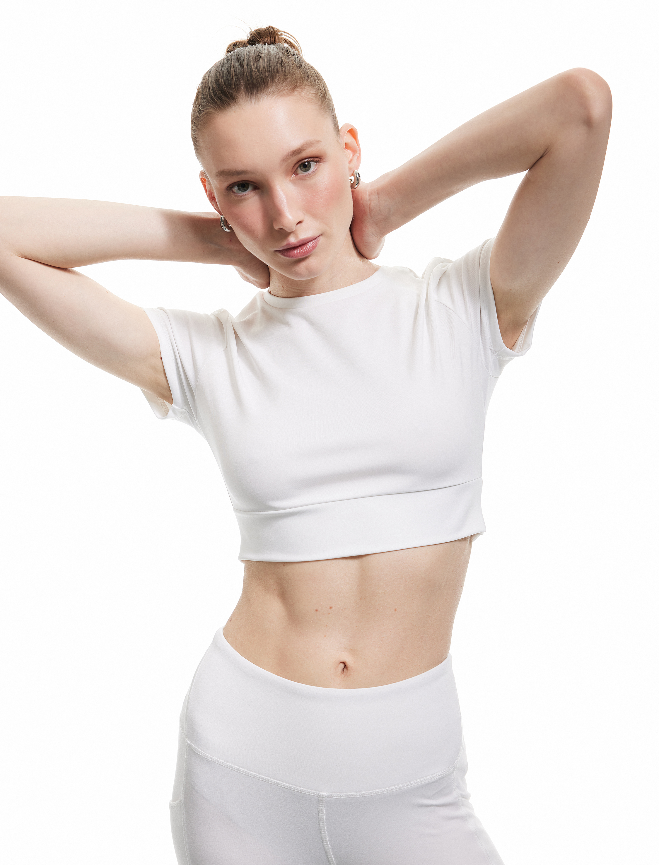   Slim Fit Bisiklet Yaka Kısa Kollu Crop Spor Tişört